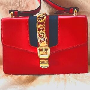 Gucci Red Calfskin Leather Small Sylvie‎ Shoulder Bag